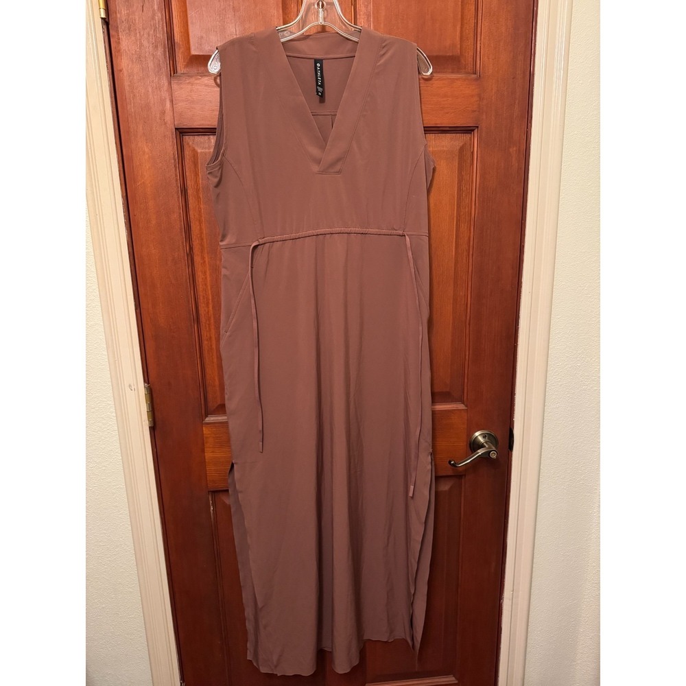 Athleta Presidio Maxi Dress XS Mauve Brown Sleeveless V-Neck Drawstring Pockets